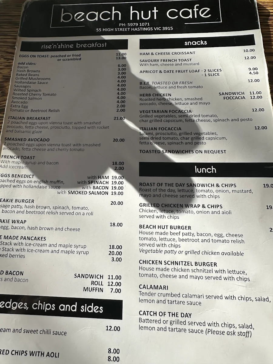 Menu, Beach-Hut Cafe