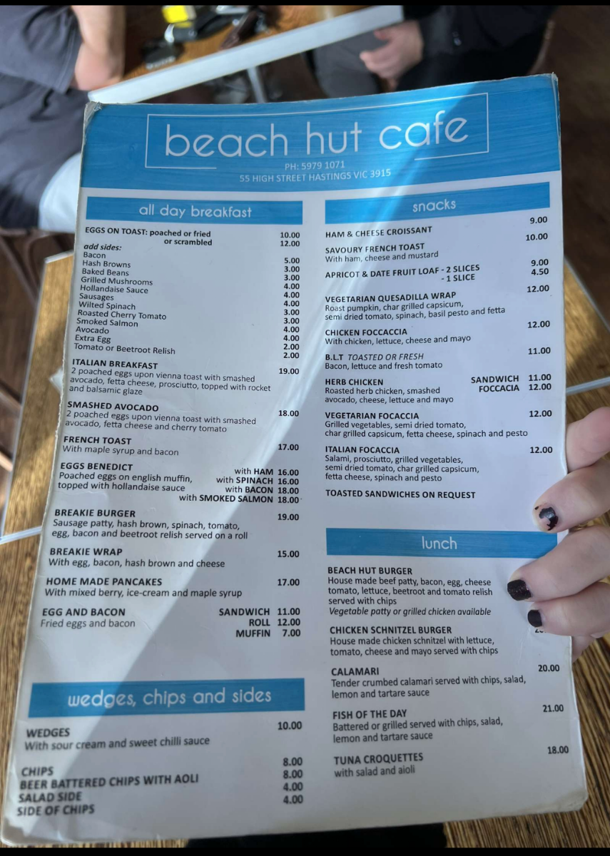Menu, Beach-Hut Cafe