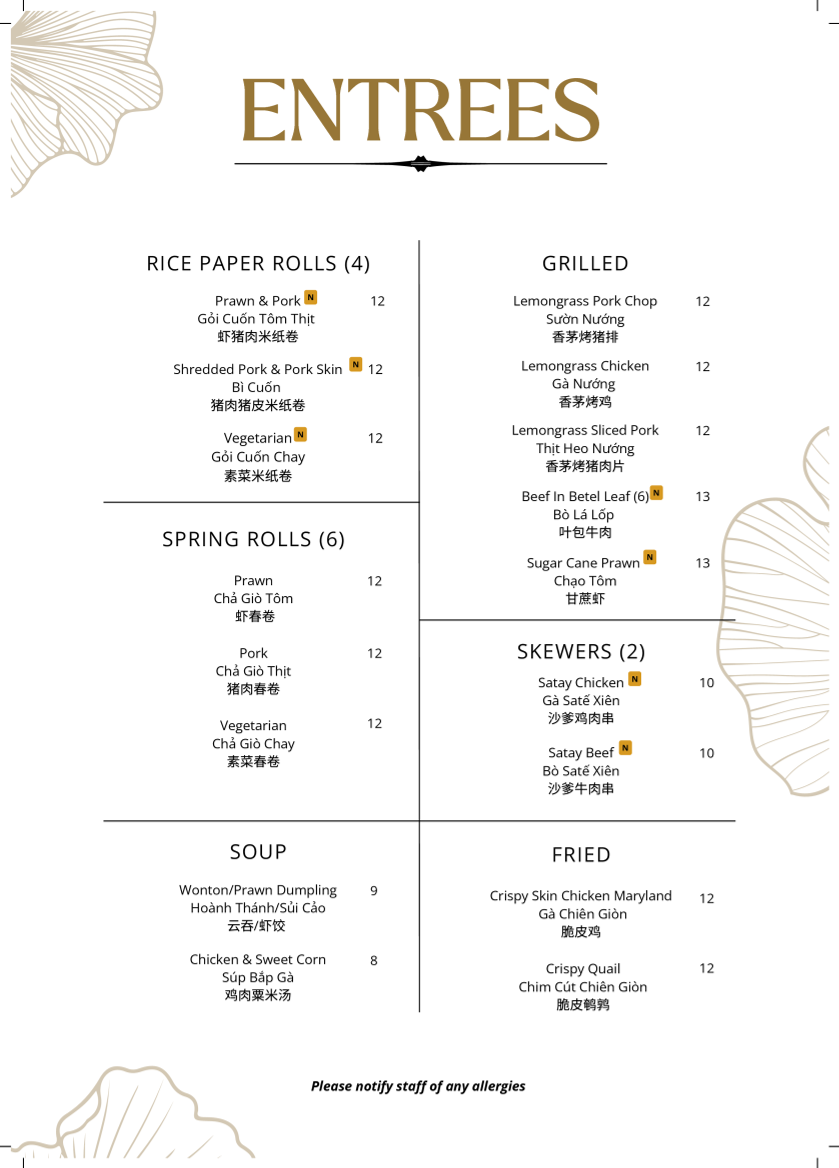 Menu, Hao Vinh