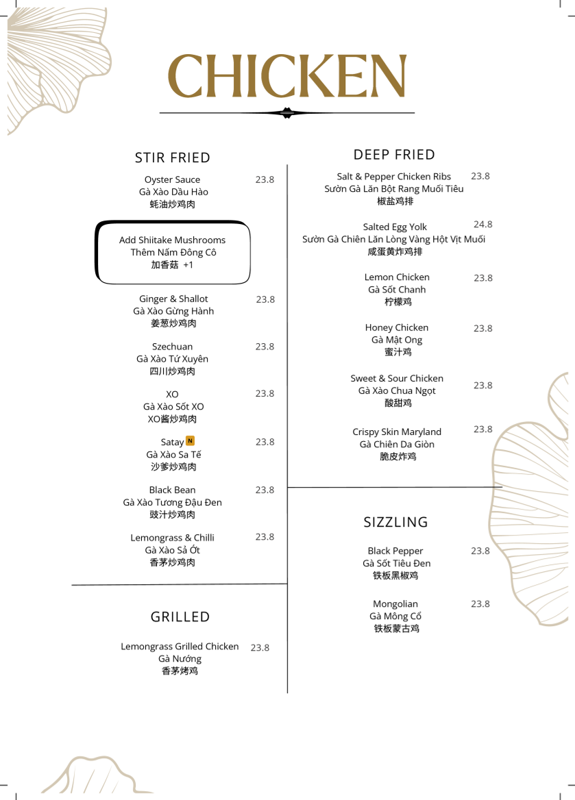 Menu, Hao Vinh