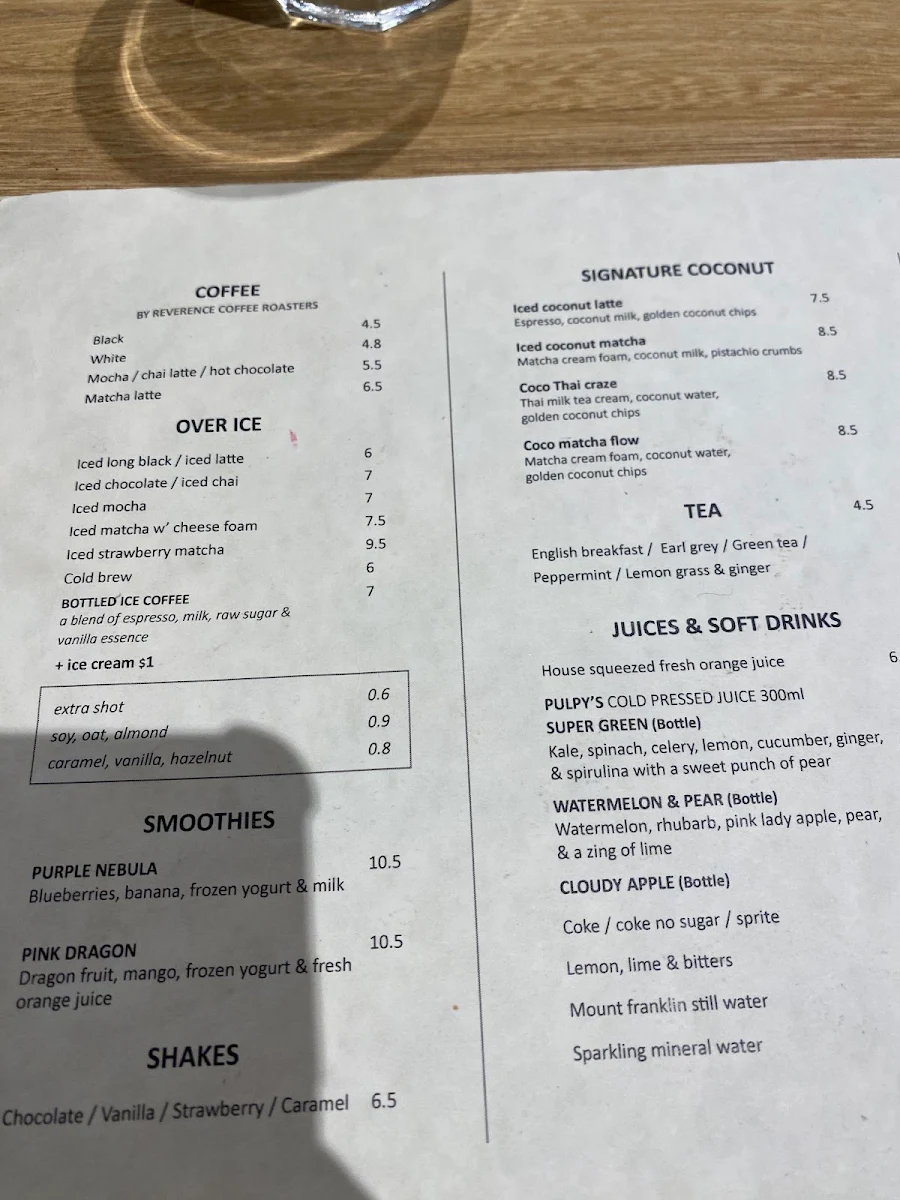 Menu, Billy’s Central