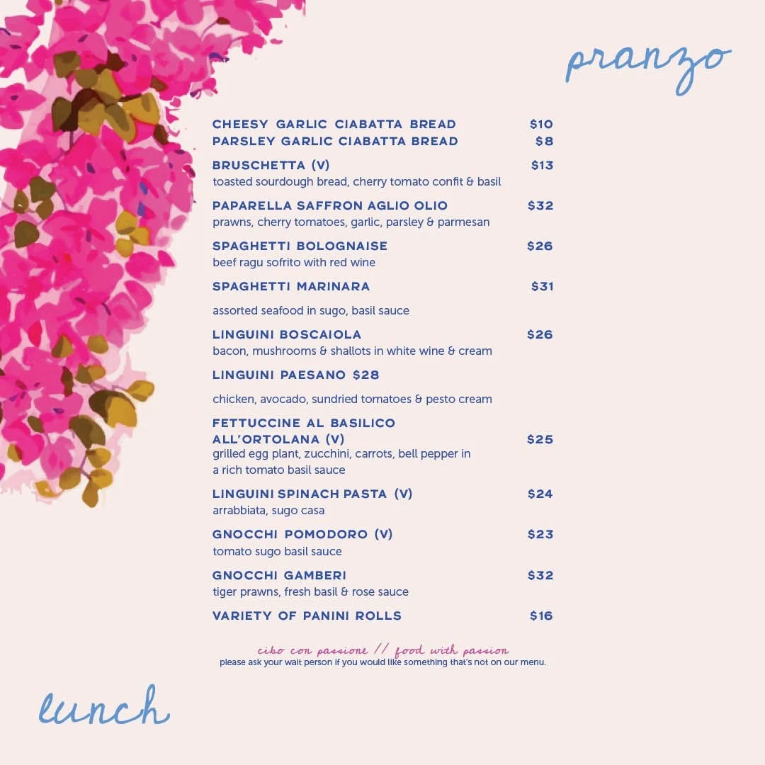 Menu, Rico's Italian restaurant