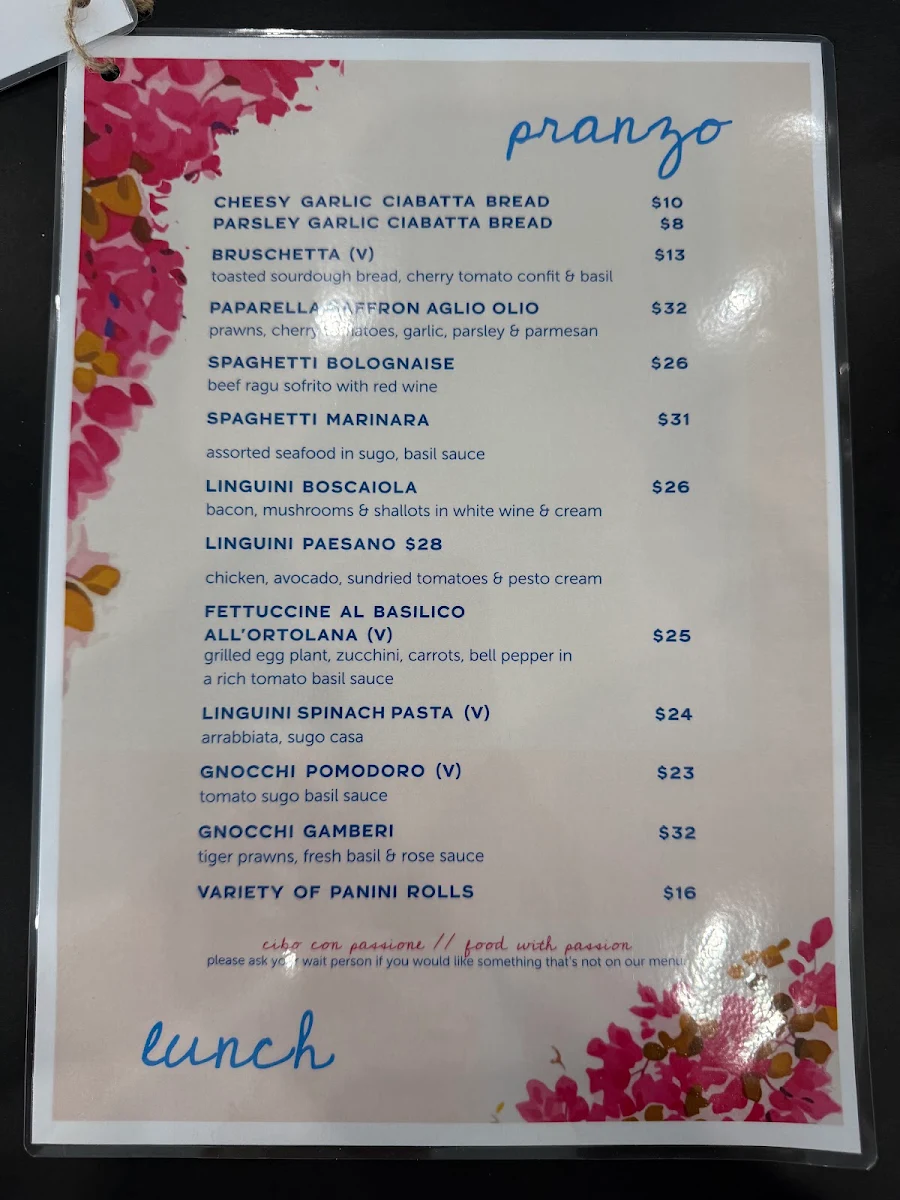 Menu, Rico's Italian restaurant