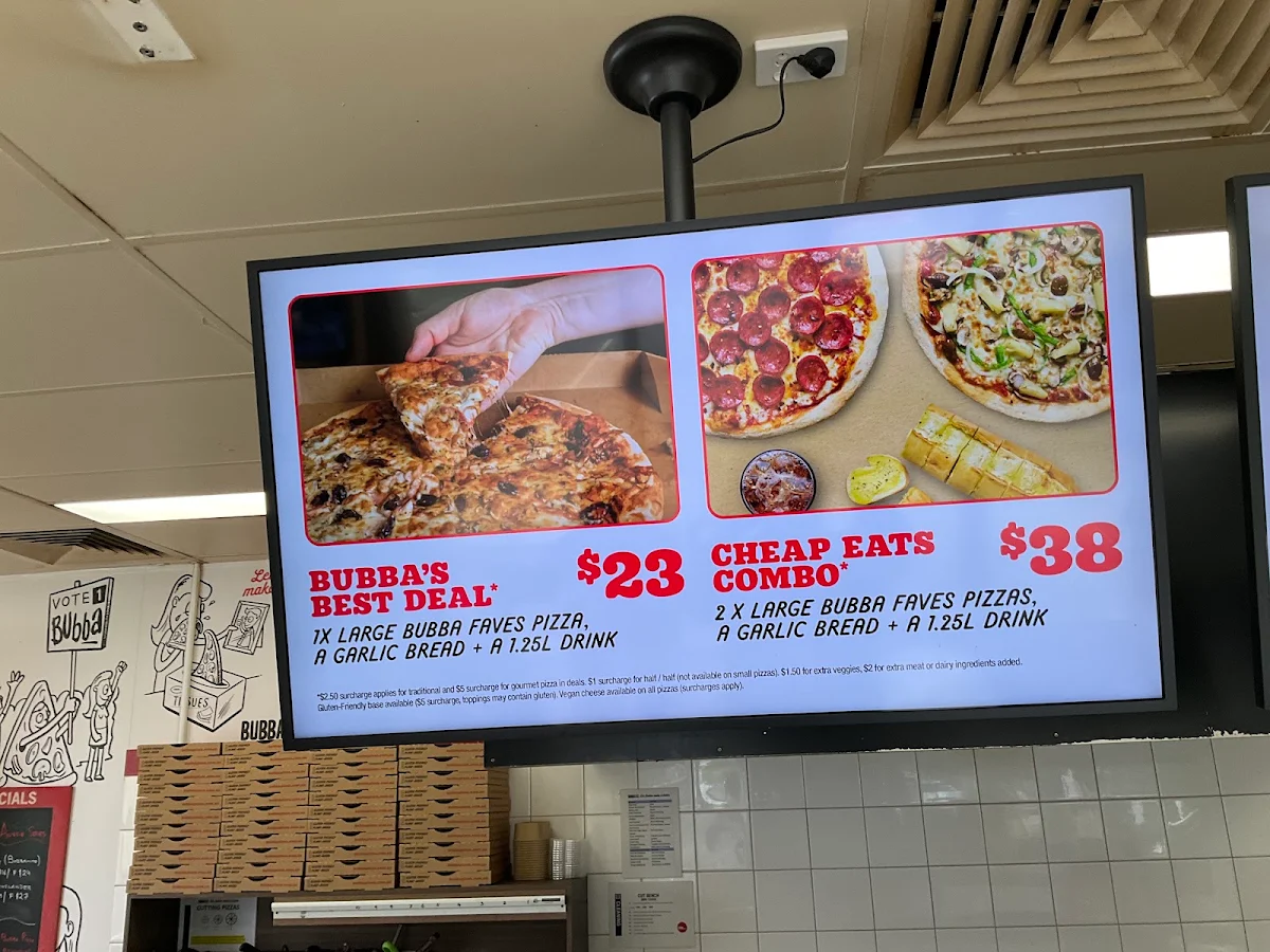 Menu, Bubba Pizza
