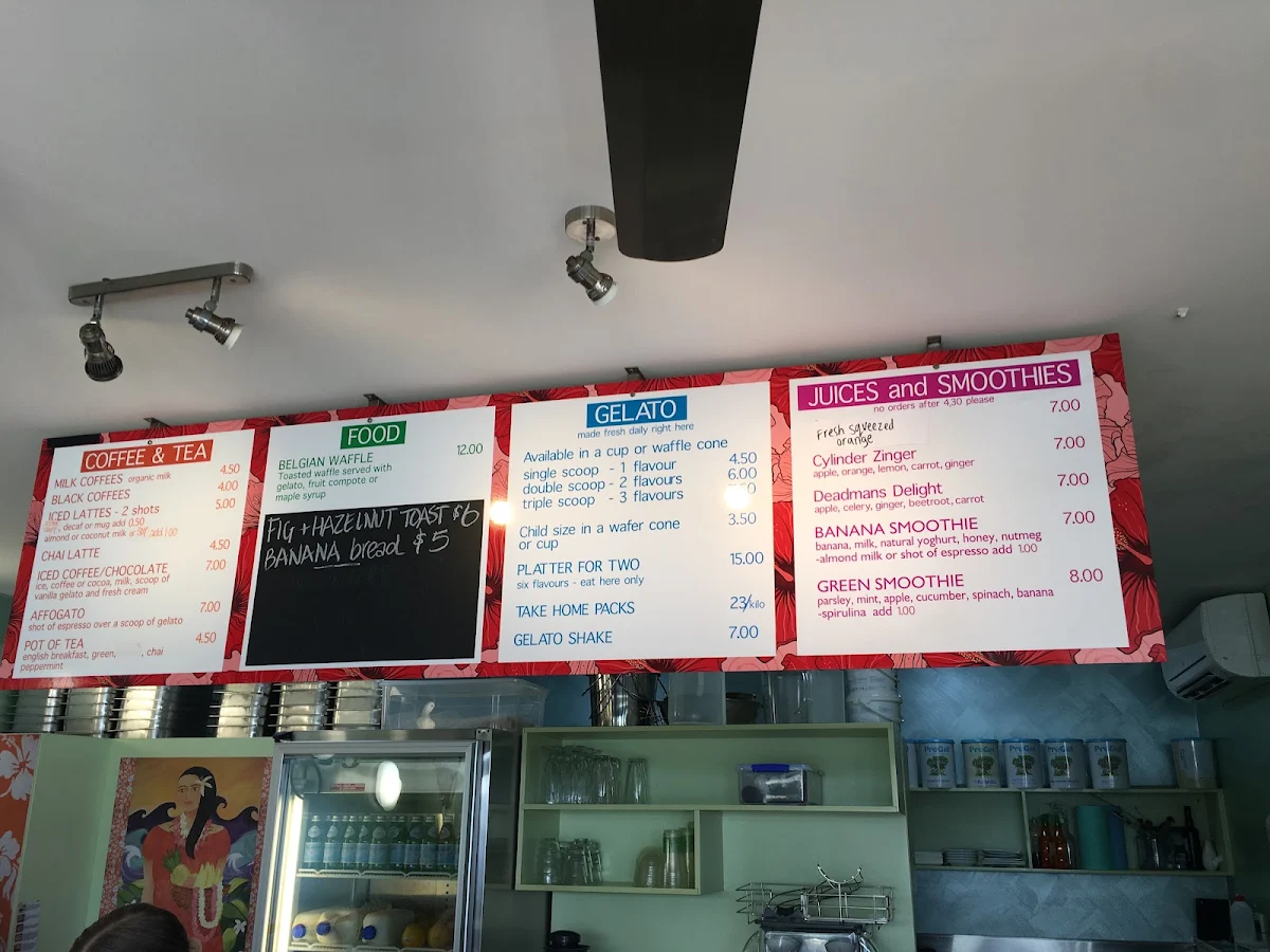 Menu, Whale Tail Gelati & Coffee Bar