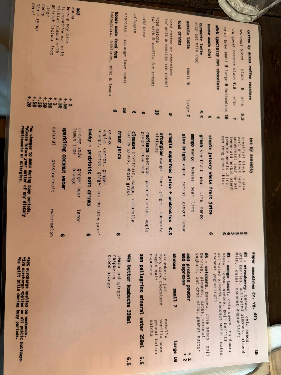 Menu, Uncle Drew Cafe