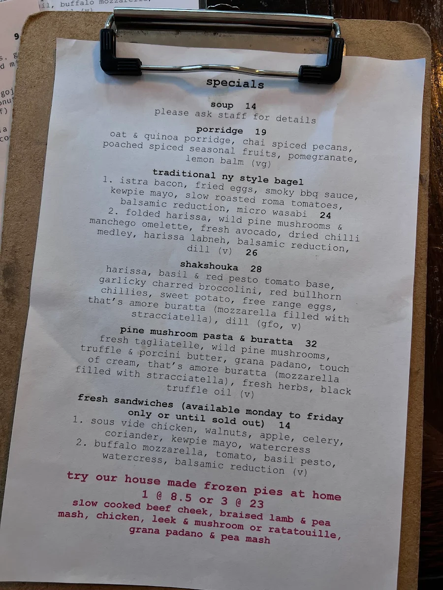 Menu, Uncle Drew Cafe