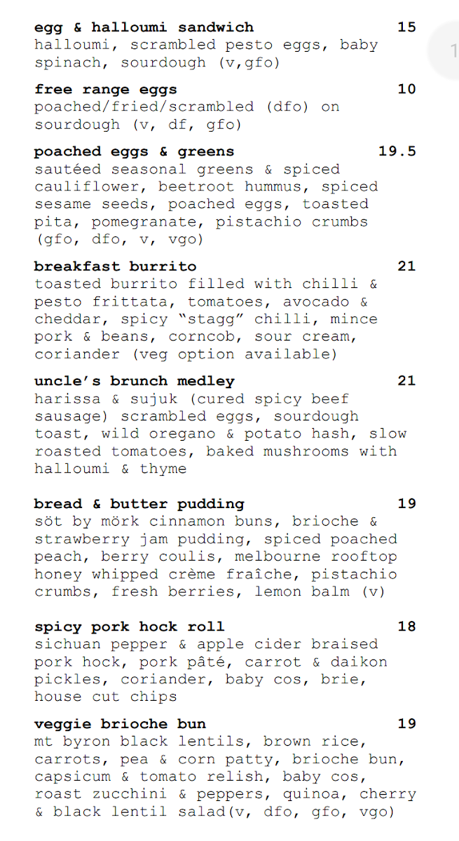Menu, Uncle Drew Cafe
