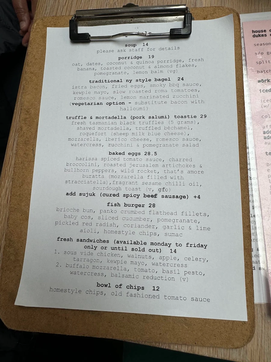 Menu, Uncle Drew Cafe
