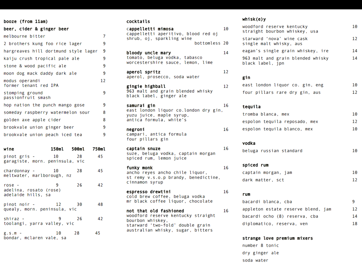 Menu, Uncle Drew Cafe