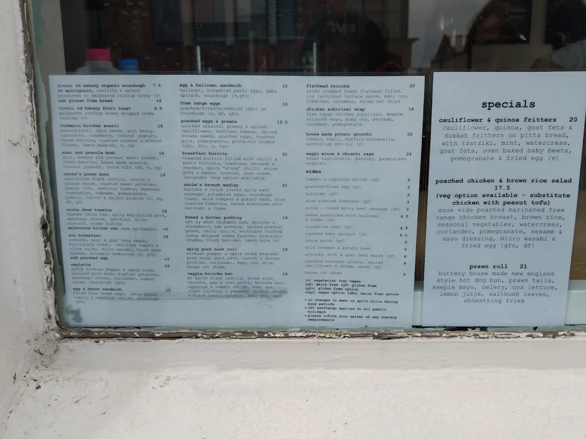 Menu, Uncle Drew Cafe