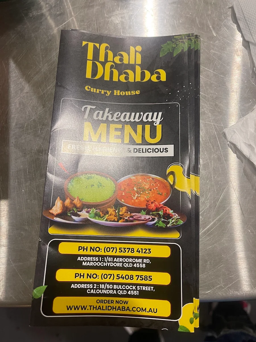 Menu, Thali Dhaba Caloundra