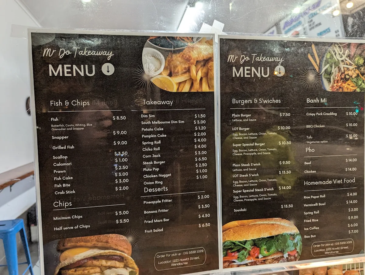 Menu, Mr Do Takeaway