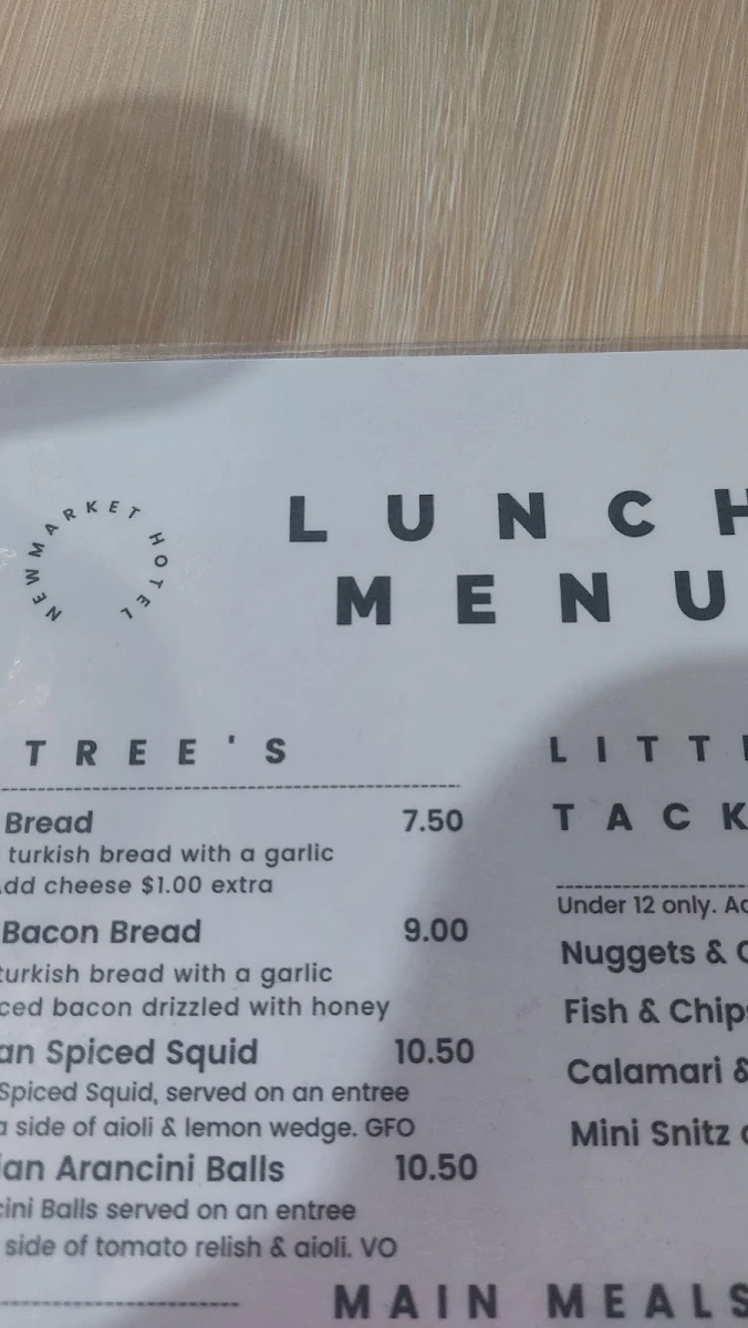Menu, Newmarket Hotel