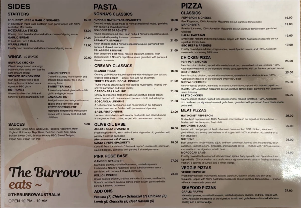 Menu, Black Rabbit