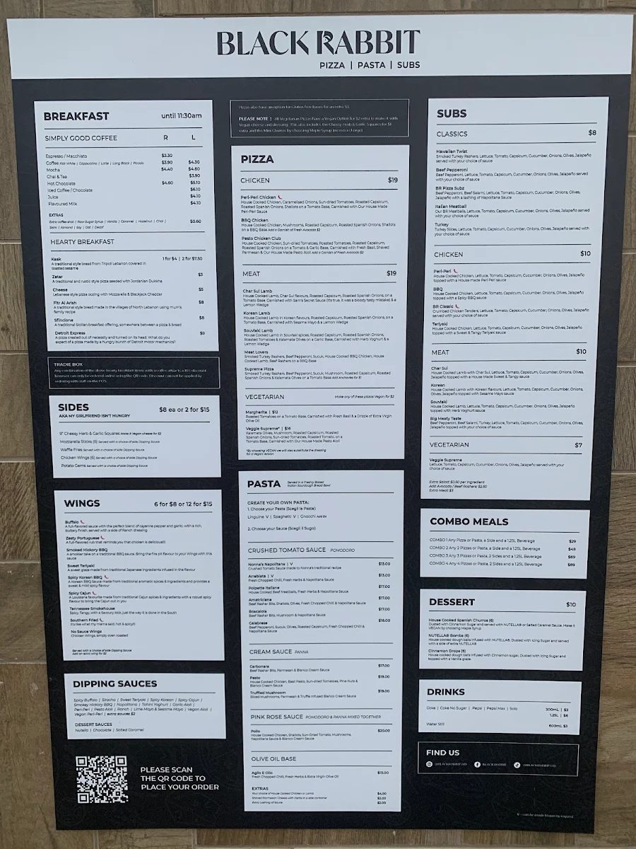 Menu, Black Rabbit