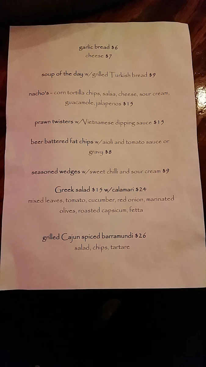 Menu, Oak Tree Tavern