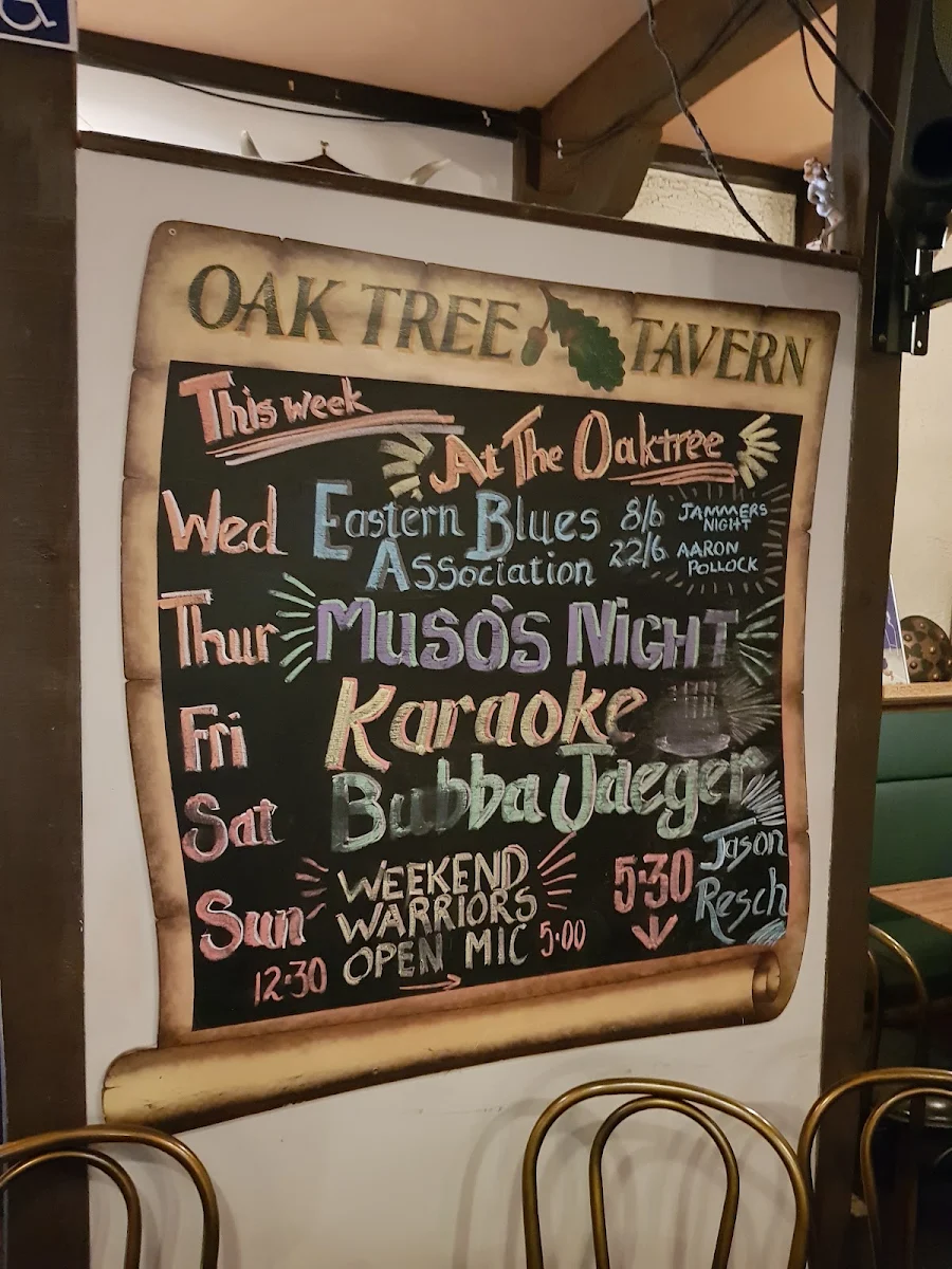 Menu, Oak Tree Tavern