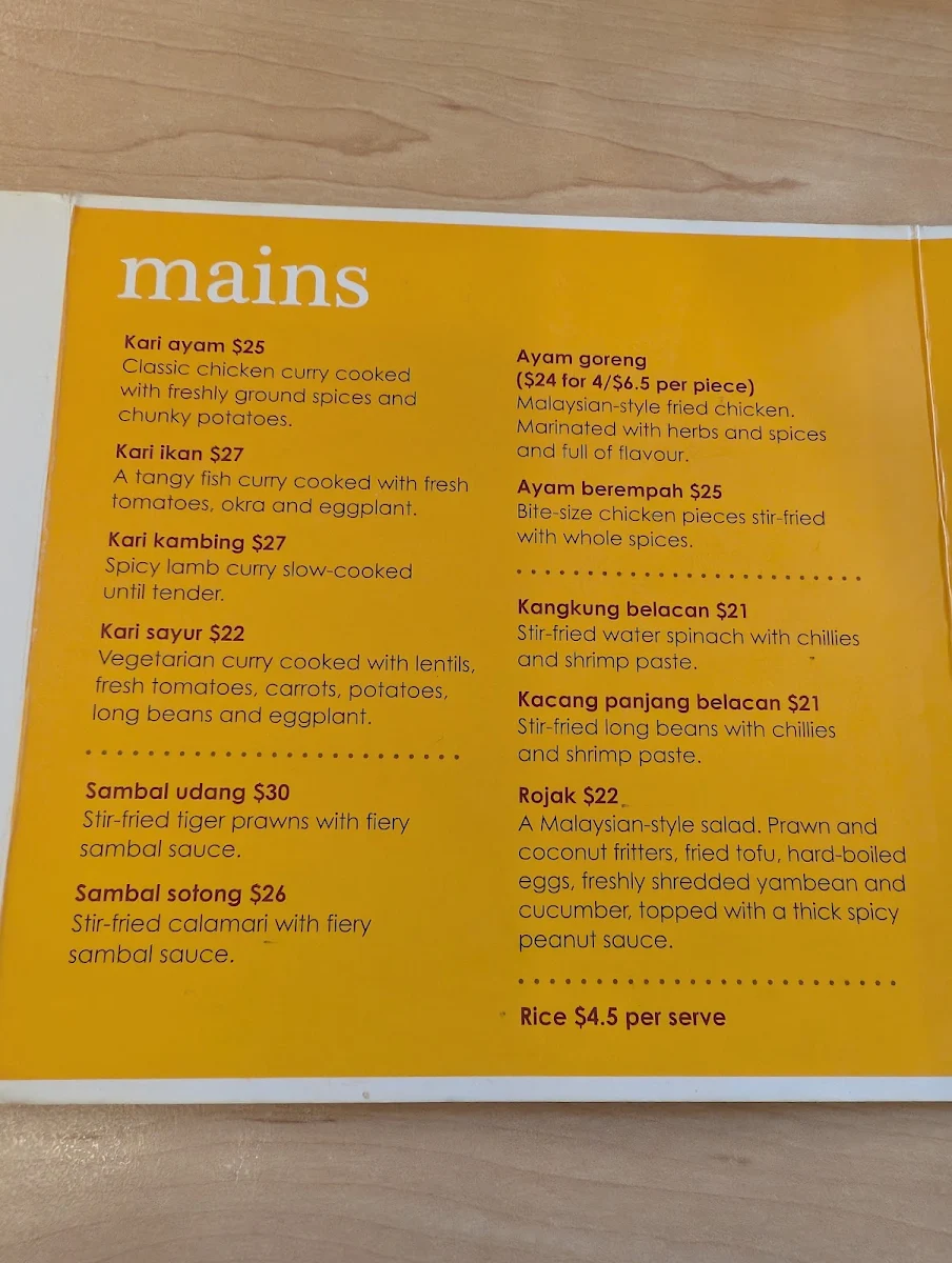 Menu, Mamak Brisbane