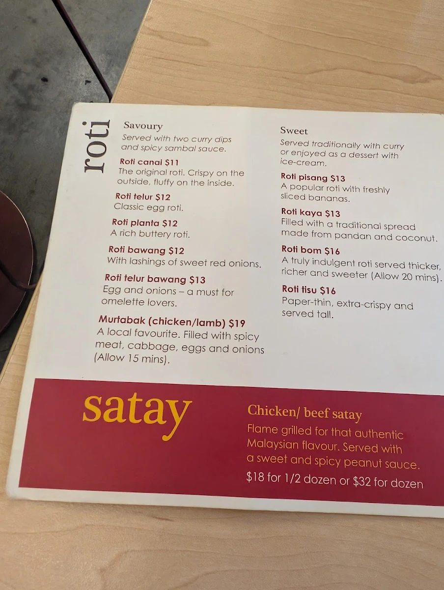 Menu, Mamak Brisbane