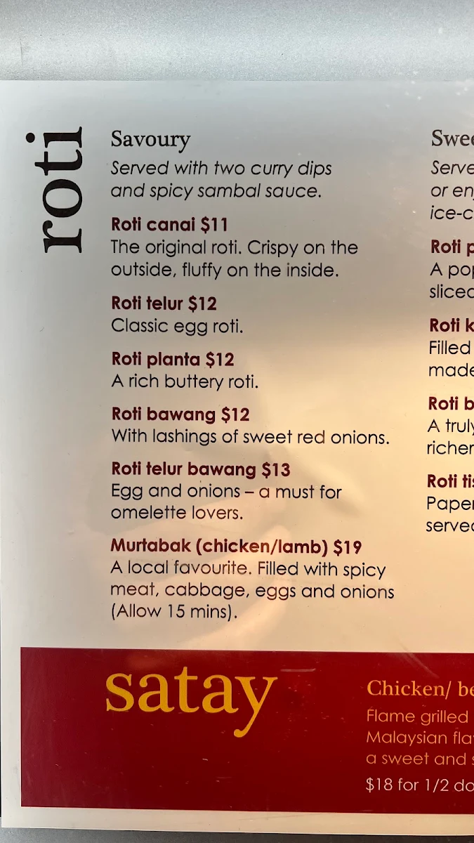 Menu, Mamak Brisbane