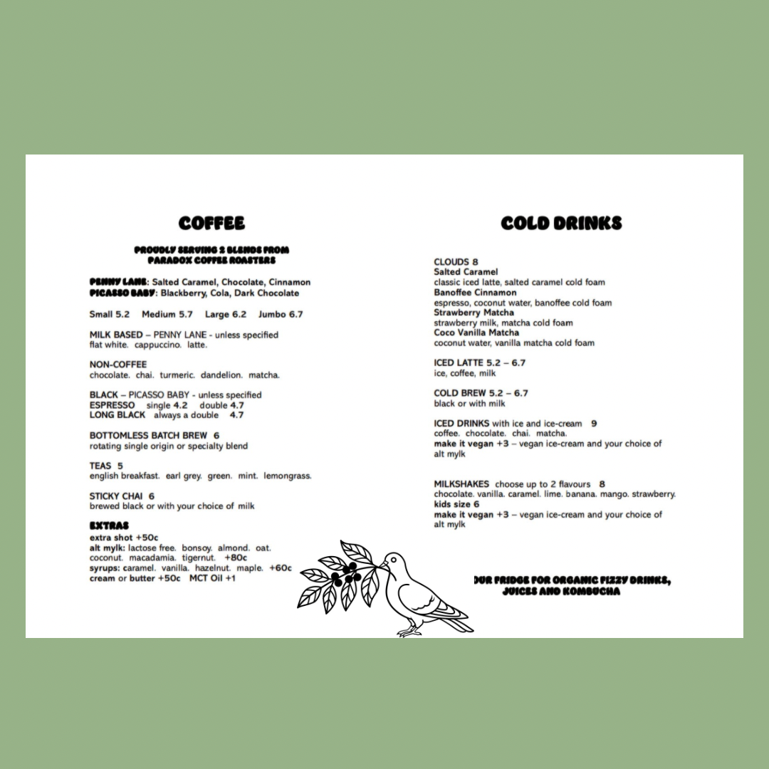 Menu, Benchtop Espresso Lismore