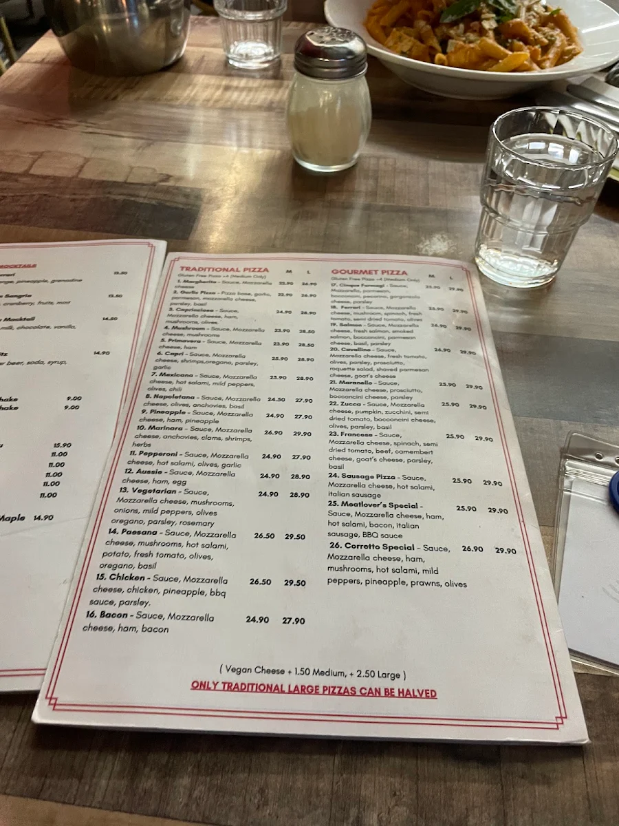 Menu, Café Corretto – Italian Restaurant