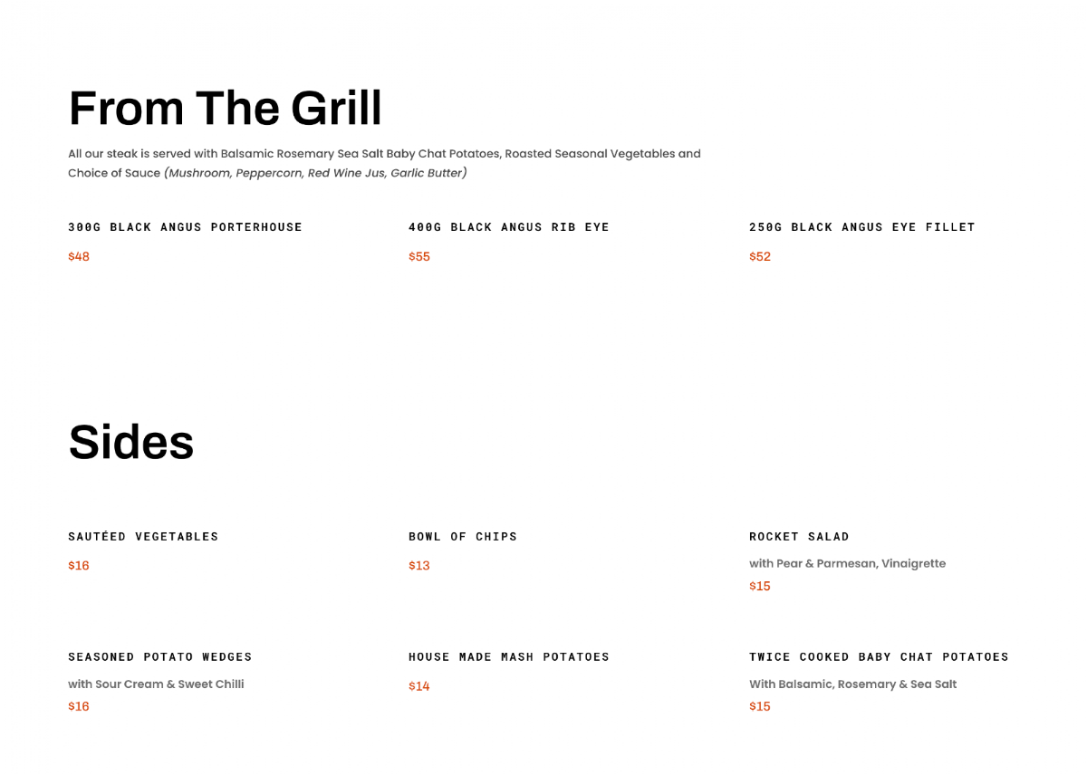 Menu, Rosebank North