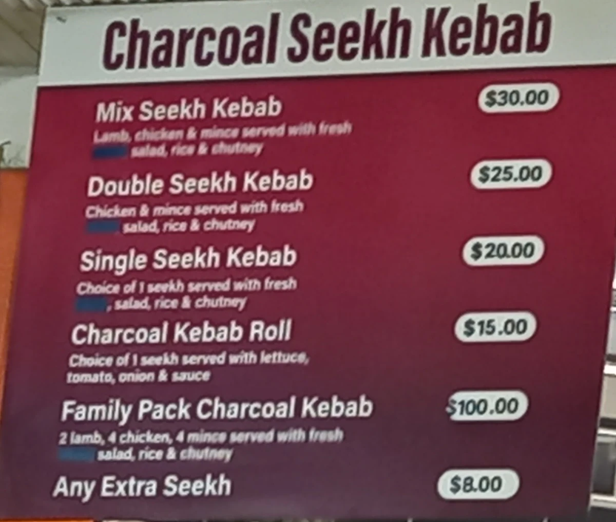 Menu, Cha Charcoal Grill