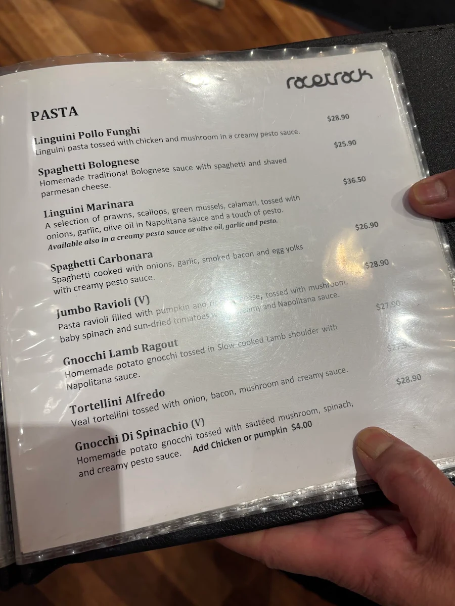 Menu, RaceTrack Cafe