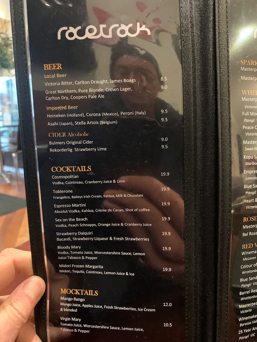 Menu, RaceTrack Cafe