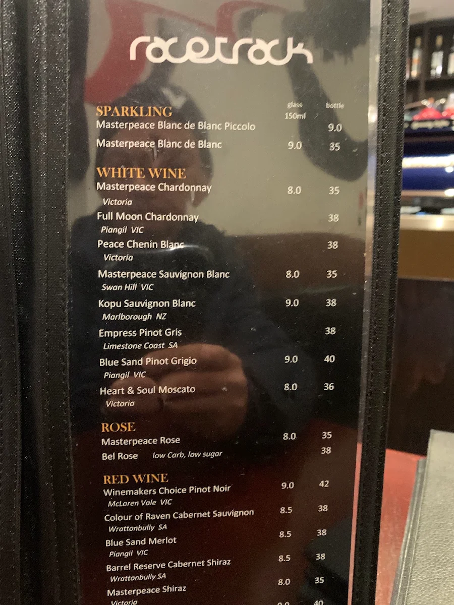 Menu, RaceTrack Cafe