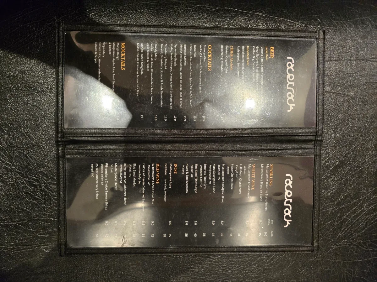 Menu, RaceTrack Cafe