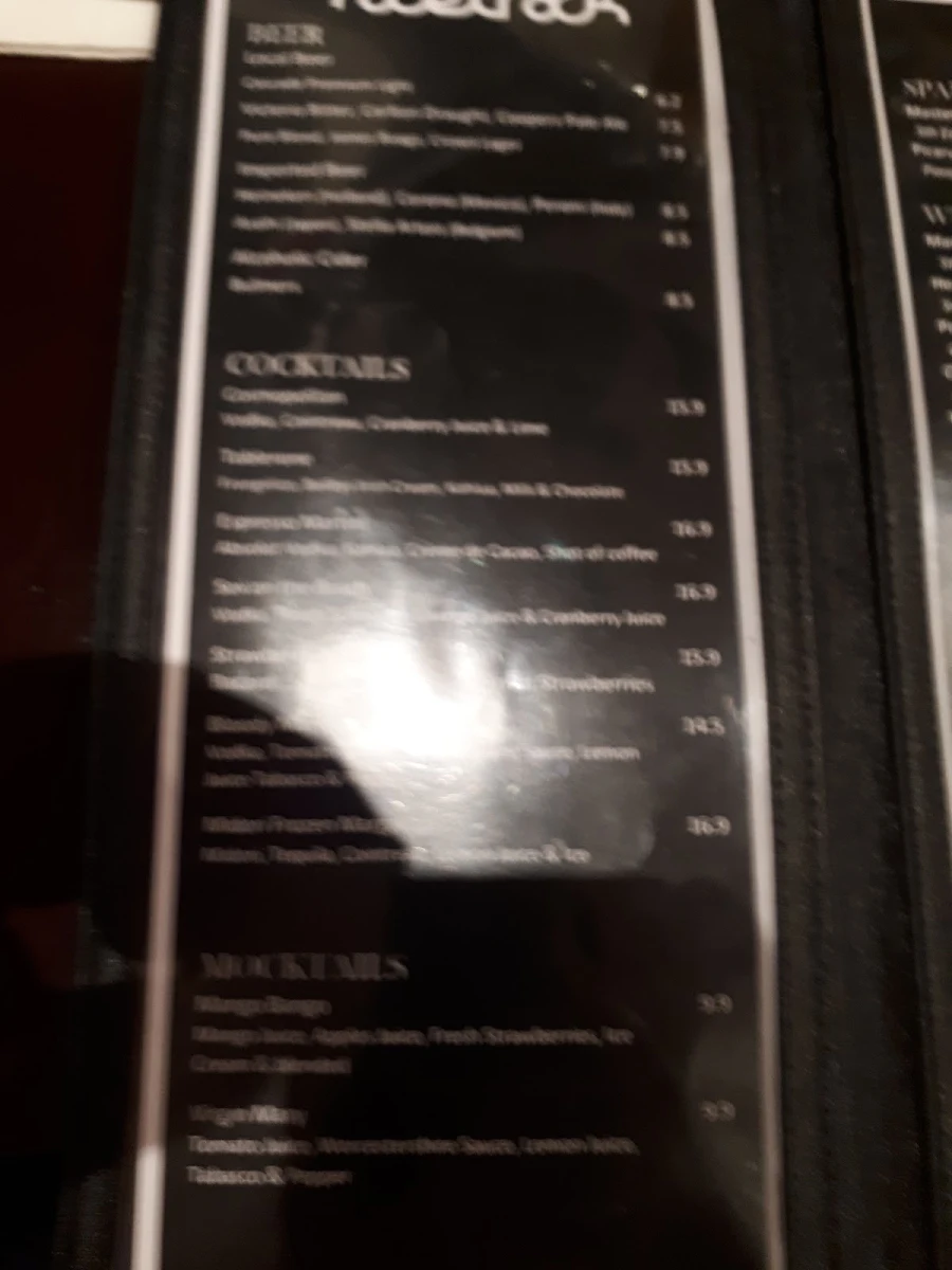 Menu, RaceTrack Cafe