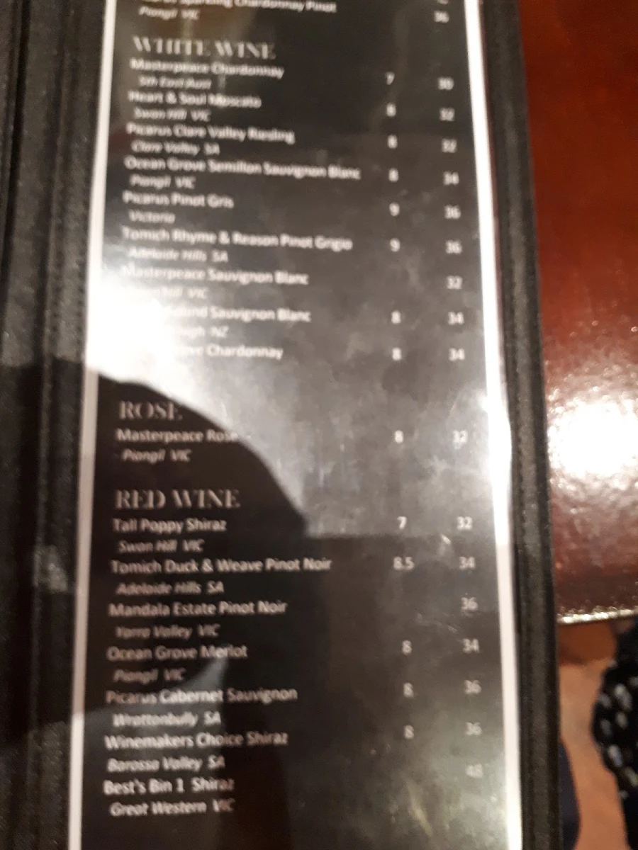 Menu, RaceTrack Cafe