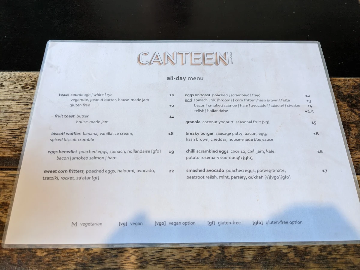 Menu, Canteen 3215