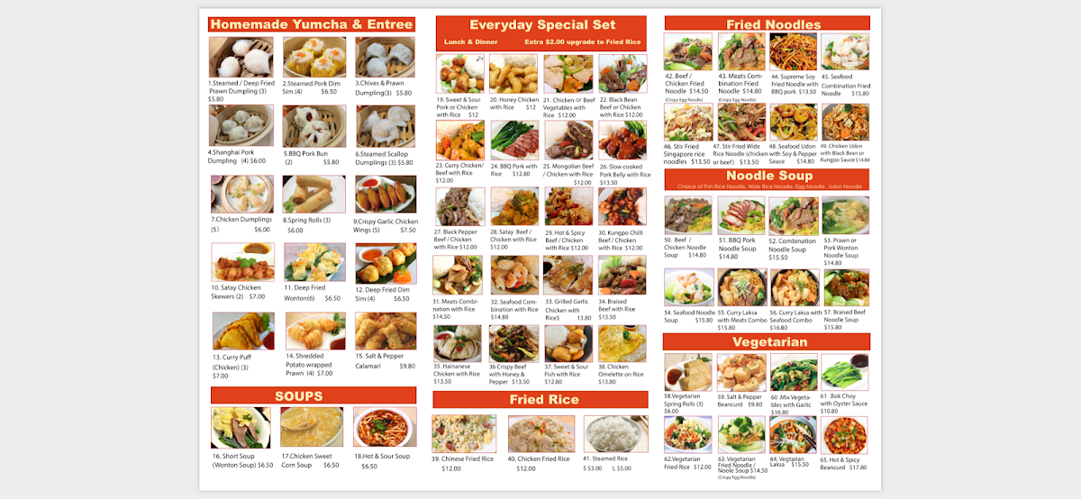 Menu, Wok Temptation Carrara