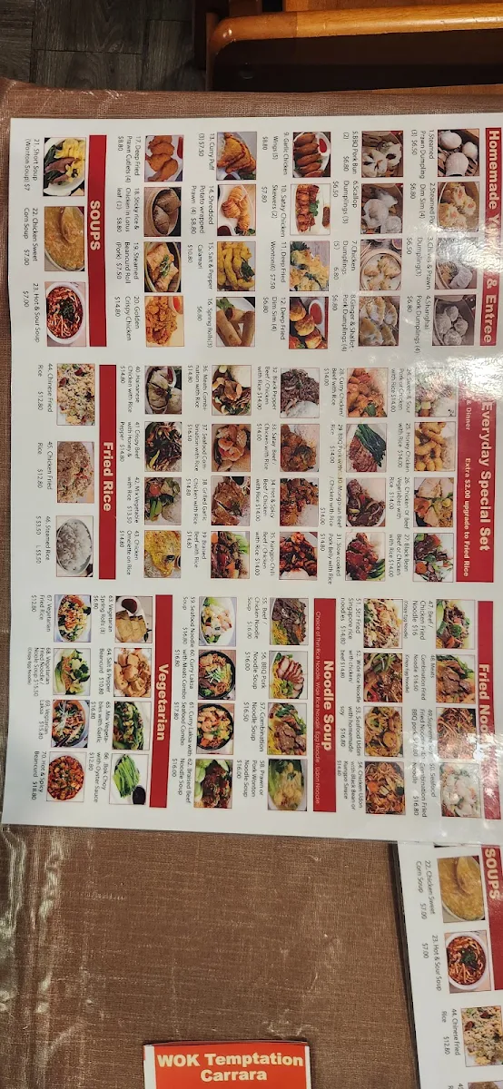 Menu, Wok Temptation Carrara