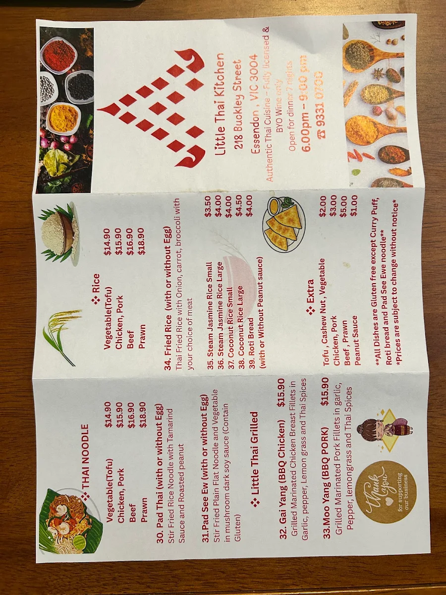 Menu, Little Thai Kitchen