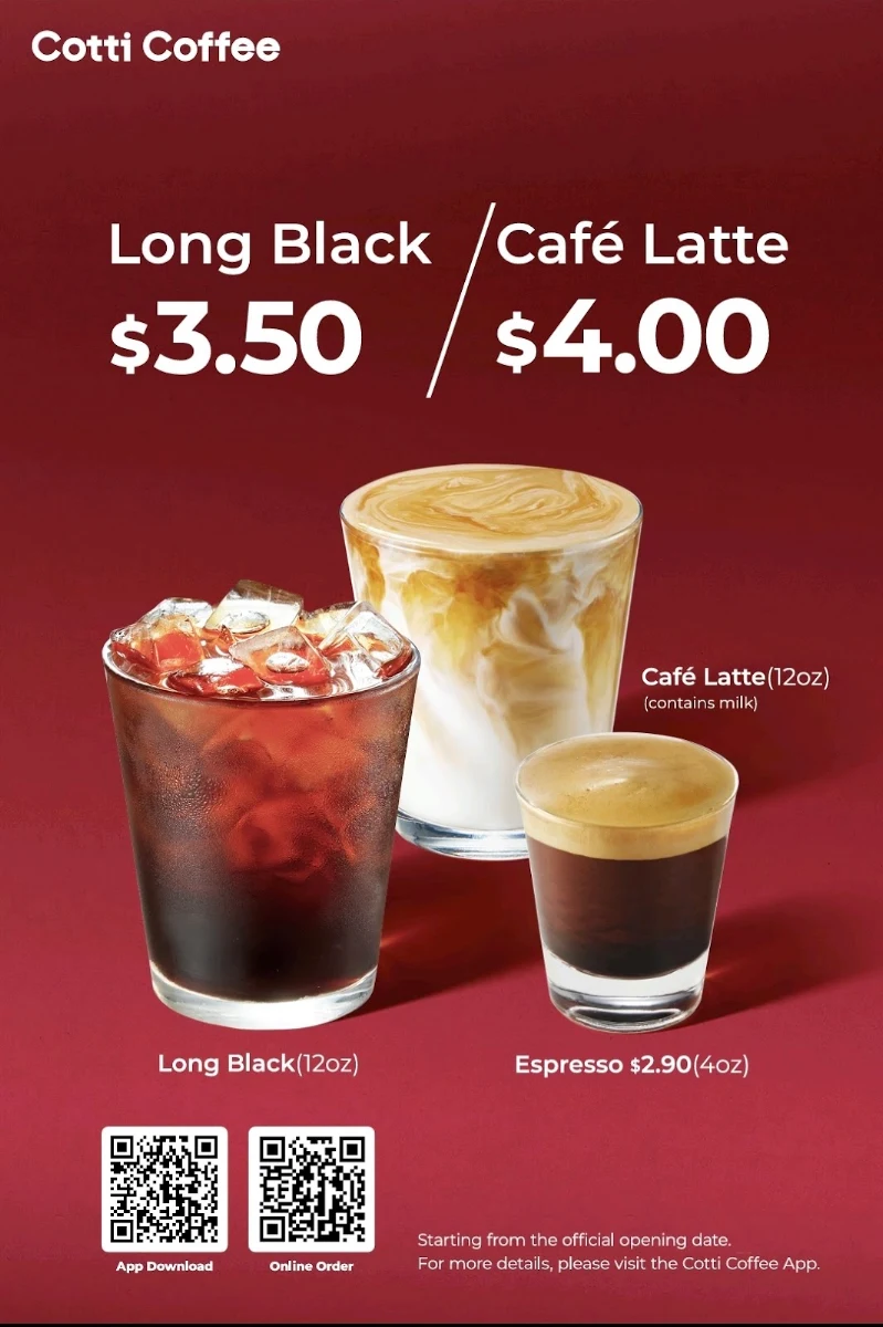 Menu, Cotti Coffee (Hurstville Westfield)