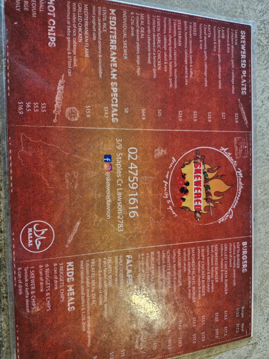 Menu, Skewered lawson