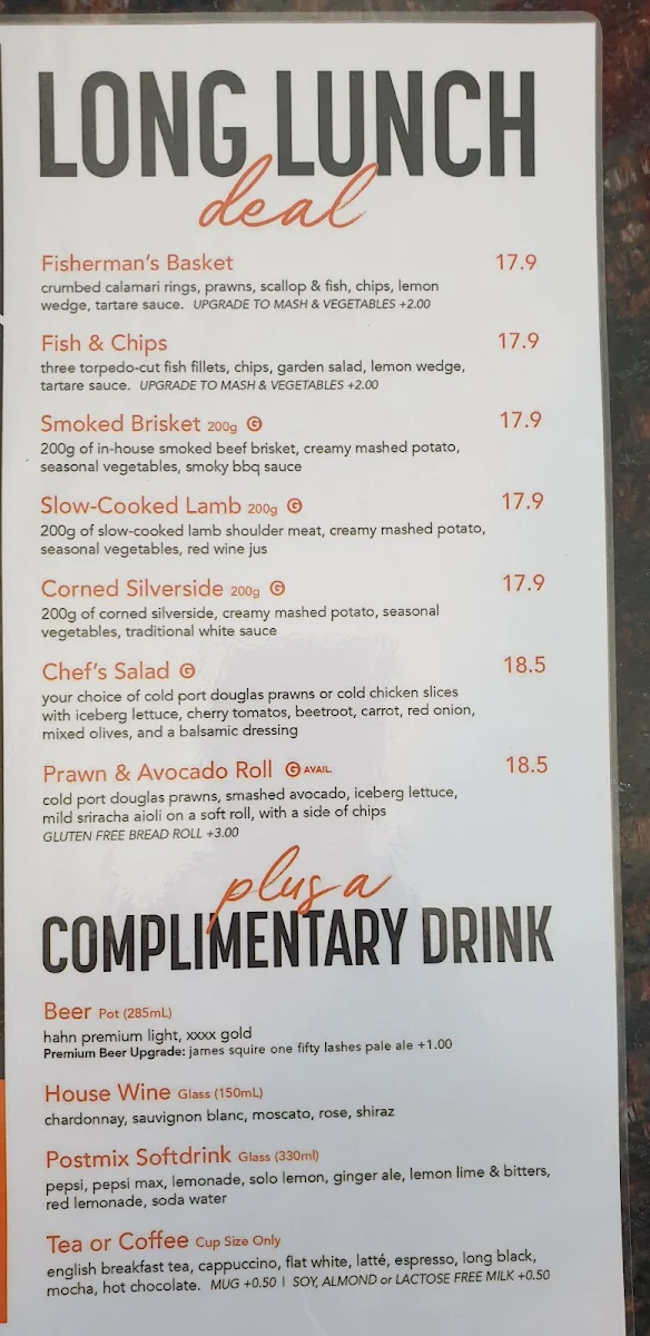 Menu, The Prince Alfred Hotel