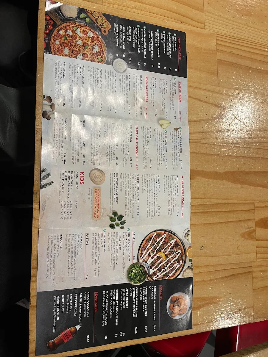 Menu, Crust pizza bar Melbourne CBD