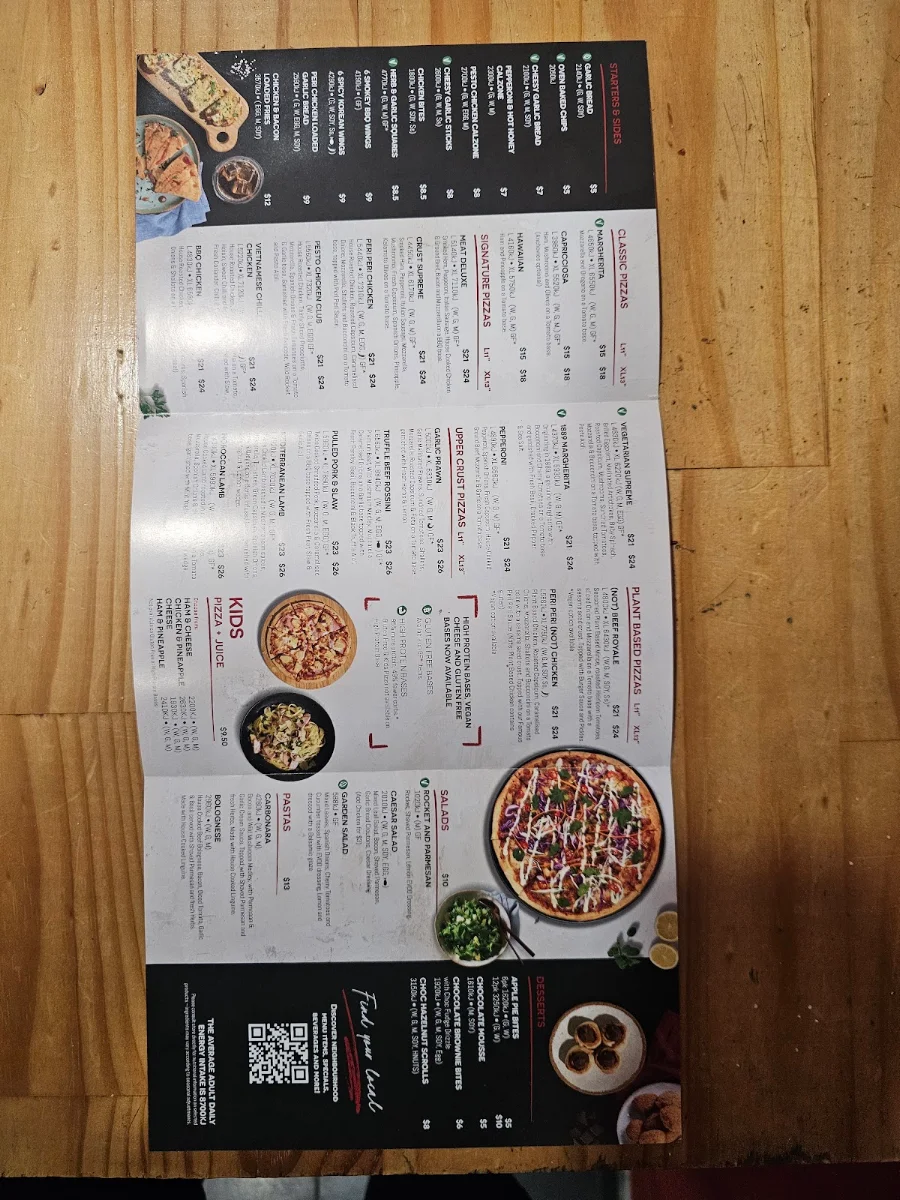 Menu, Crust pizza bar Melbourne CBD