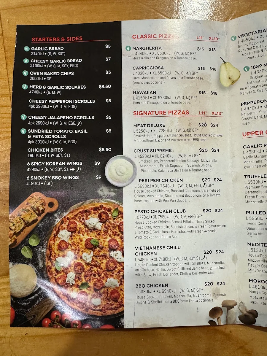 Menu, Crust pizza bar Melbourne CBD