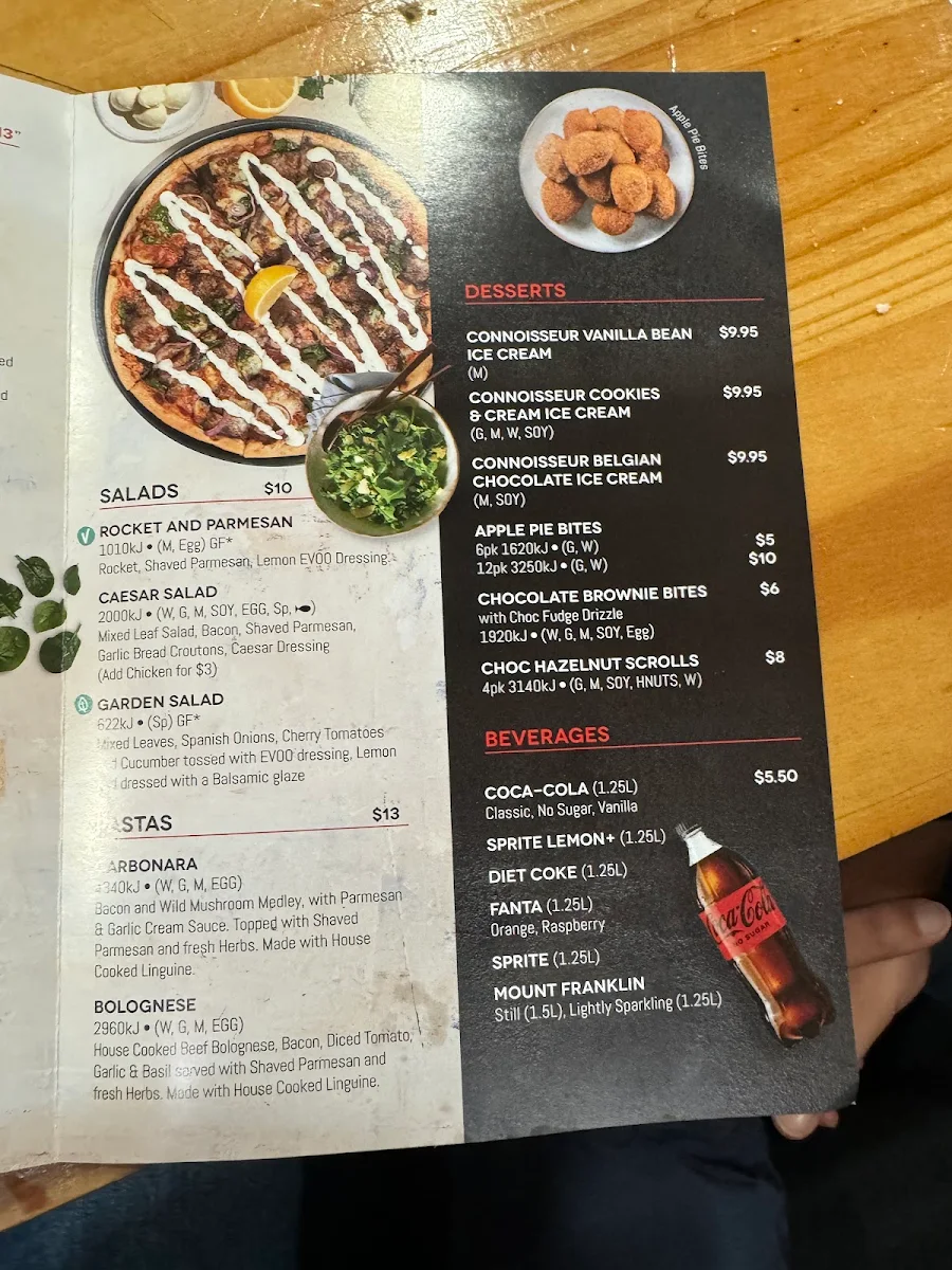 Menu, Crust pizza bar Melbourne CBD