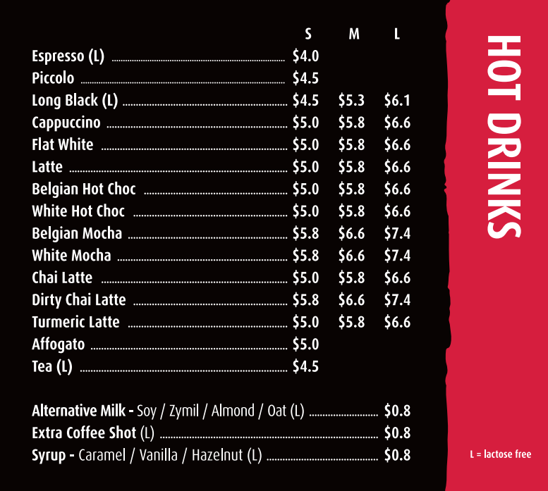 Menu, Stellarossa Crestmead (Dine In, Drive Thru and Takeaway)