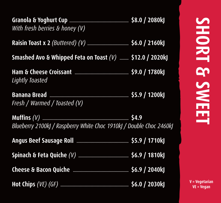 Menu, Stellarossa Crestmead (Dine In, Drive Thru and Takeaway)