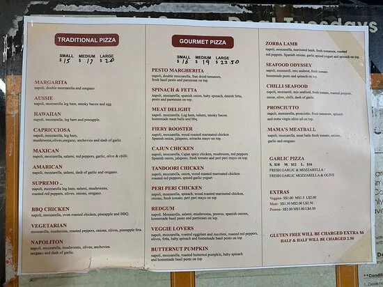 Menu, RedGum Woodfired Pizza