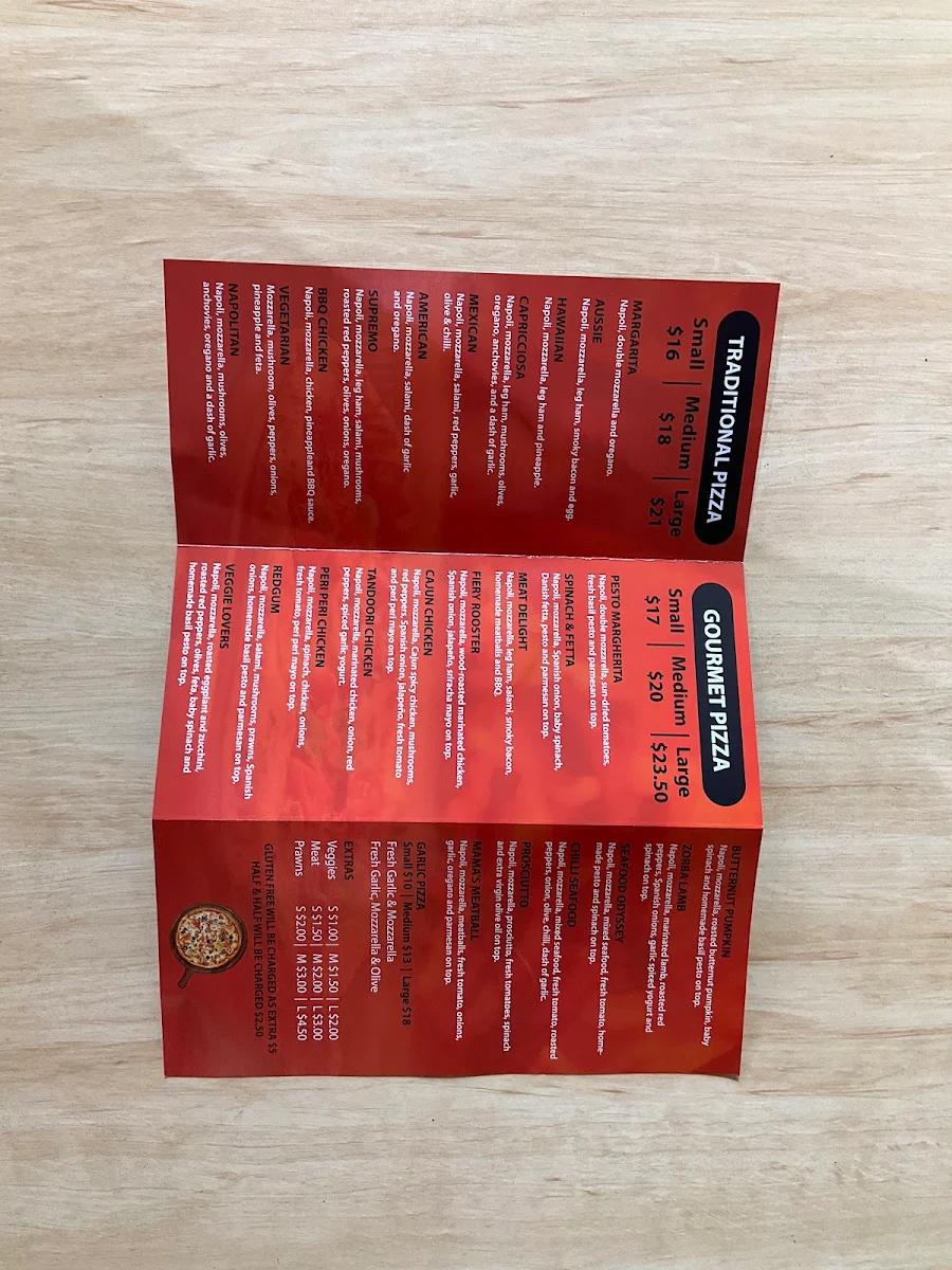 Menu, RedGum Woodfired Pizza